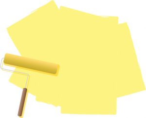 A illustration of a roller filled with paint in cream or yellow